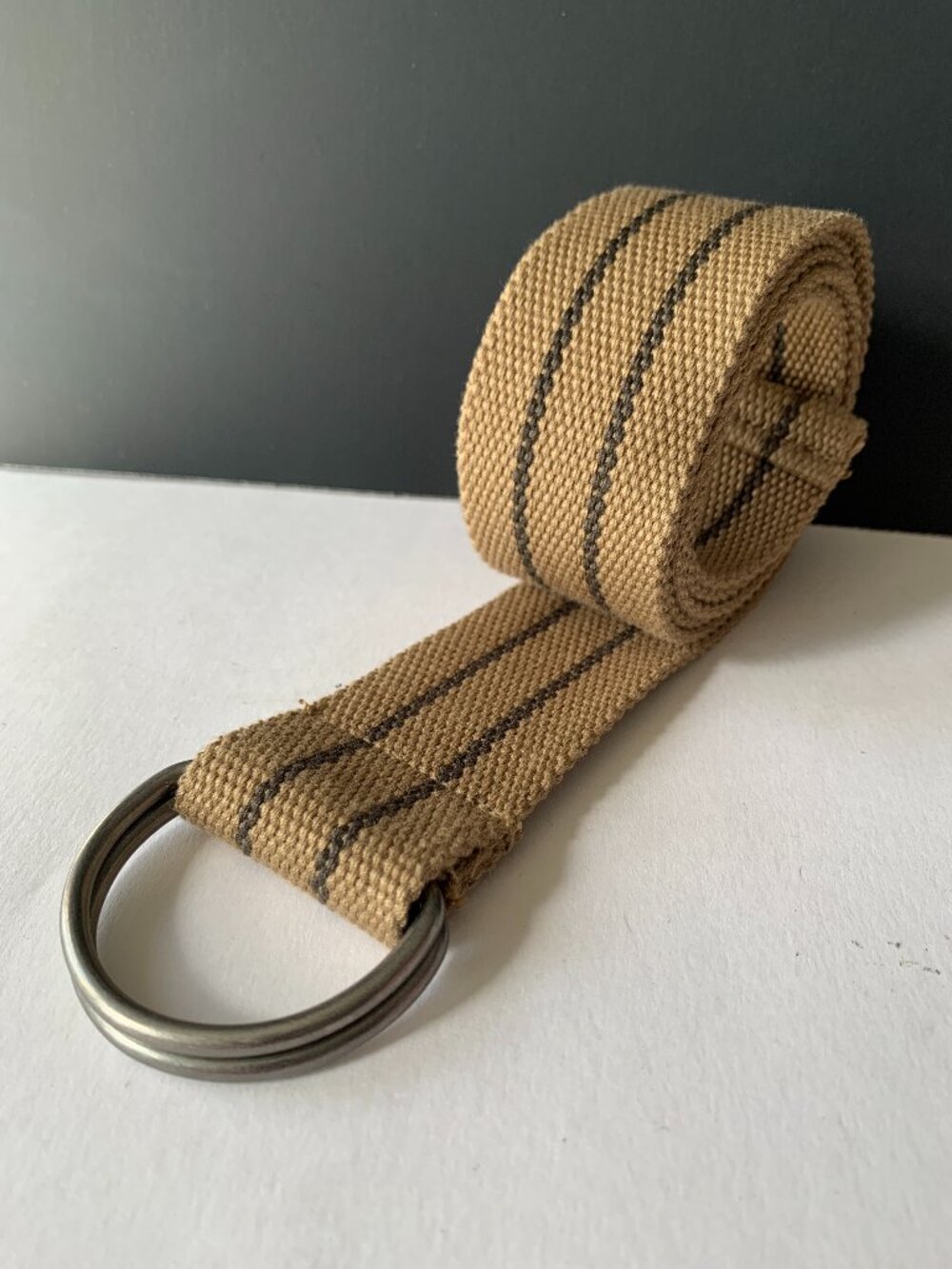 DECKO ACCESSORIES LTD MENS D-RING BEIGE STRIPED WOVEN BELT SIZE XL